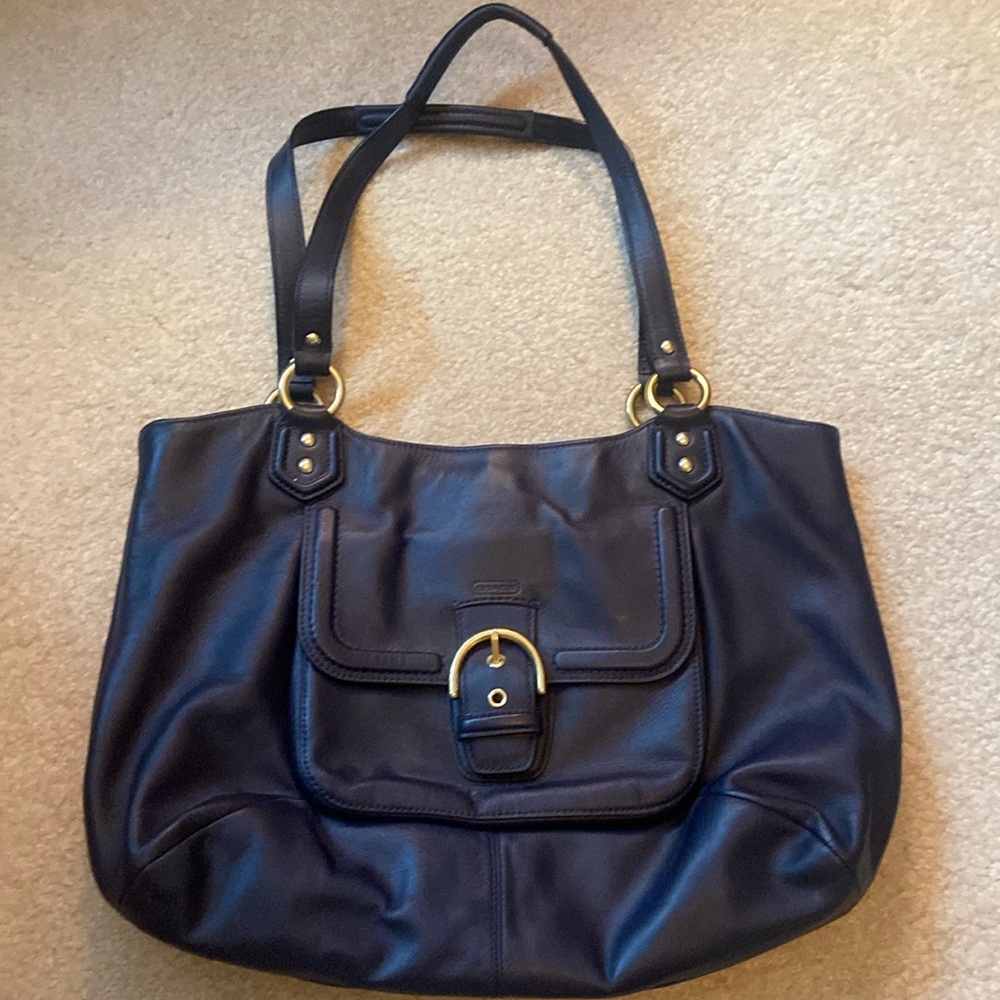 Navy Blue Leather Coach Bag